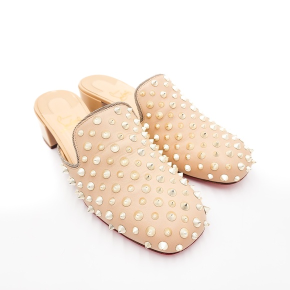 Christian Louboutin Beige Leather Studded Spike Slip-On Mules EU 39 - Picture 2 of 9